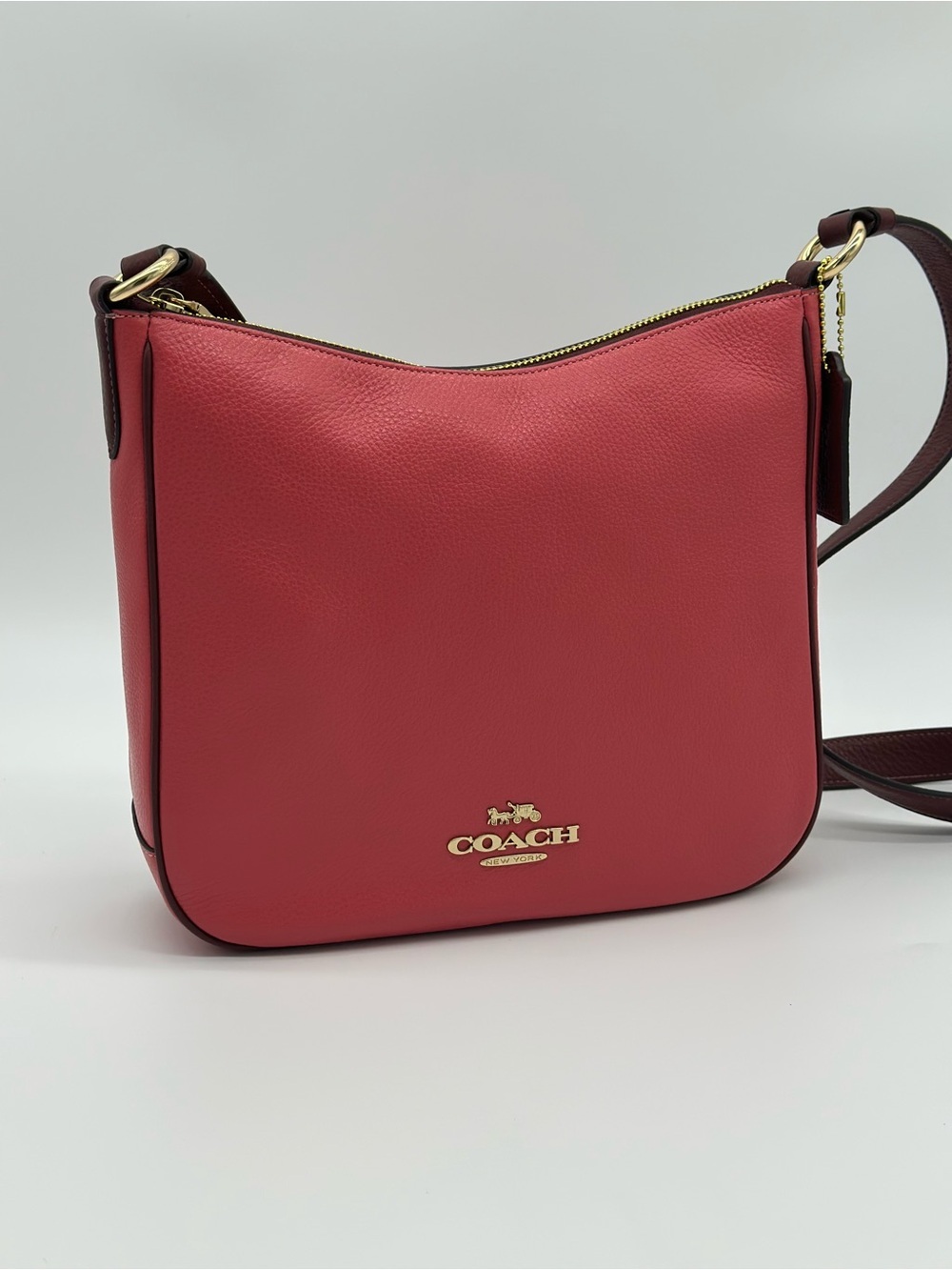 Coach Pebbled Leather Crossbody in Coral Red with Gold Hardware
